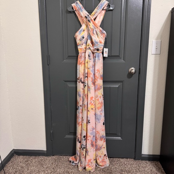NWT Calvin Klein Elegant Pink Floral Halter Maxi Dress - Picture 2 of 16